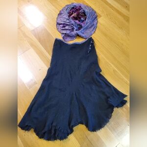 Made In Italy Bias Cut Raggidy Asymmetrical Hem Wool Skirt W/ Infinity Scarf S